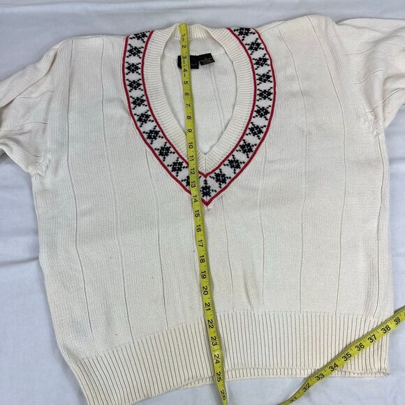 Vintage 90s LizSport Cotton Sweater Size Large Classic Preppy Knit V Neck - Picture 5 of 7